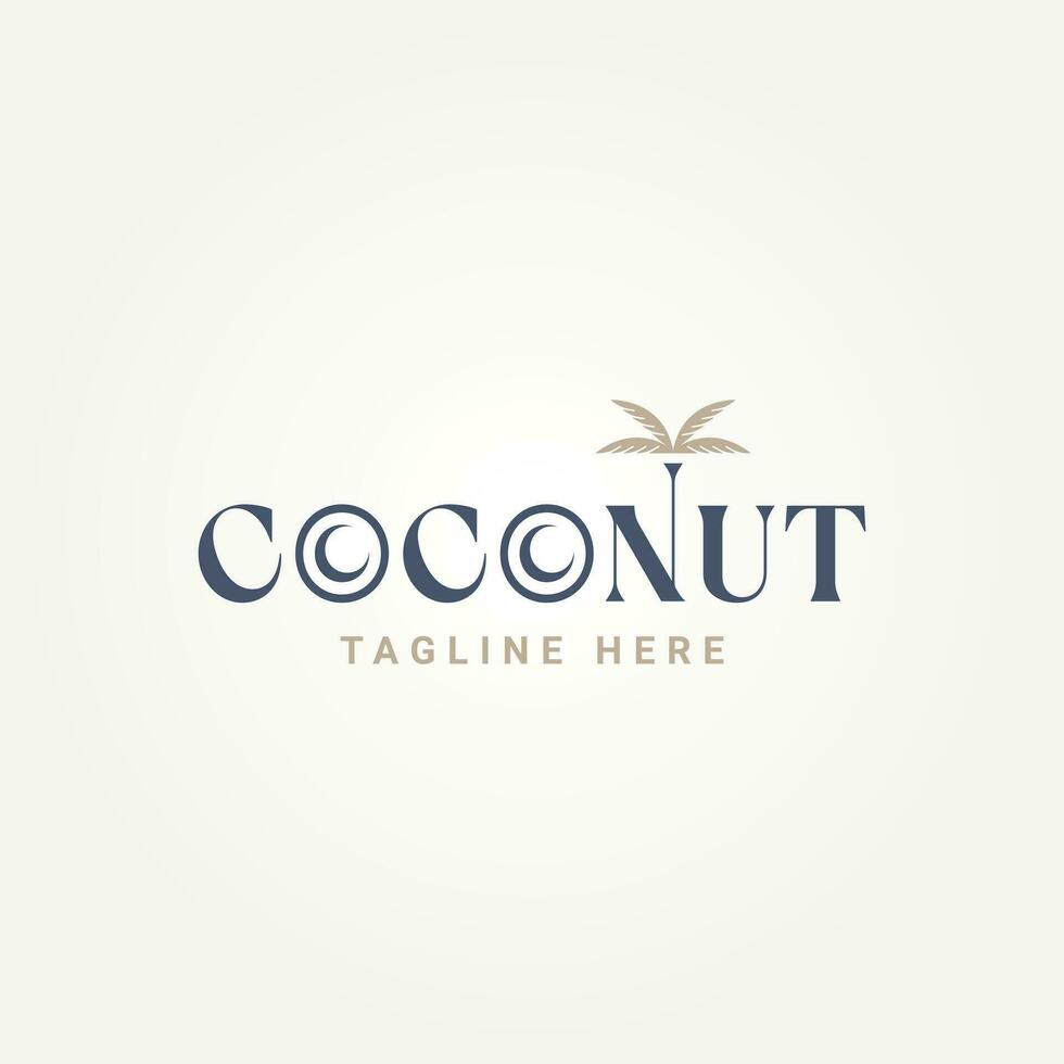 minimaliste noix de coco paume arbre typographie logo modèle vecteur illustration conception. Facile moderne voyageurs, plage les amoureux, vacances stations balnéaires, hôtels logotype concept