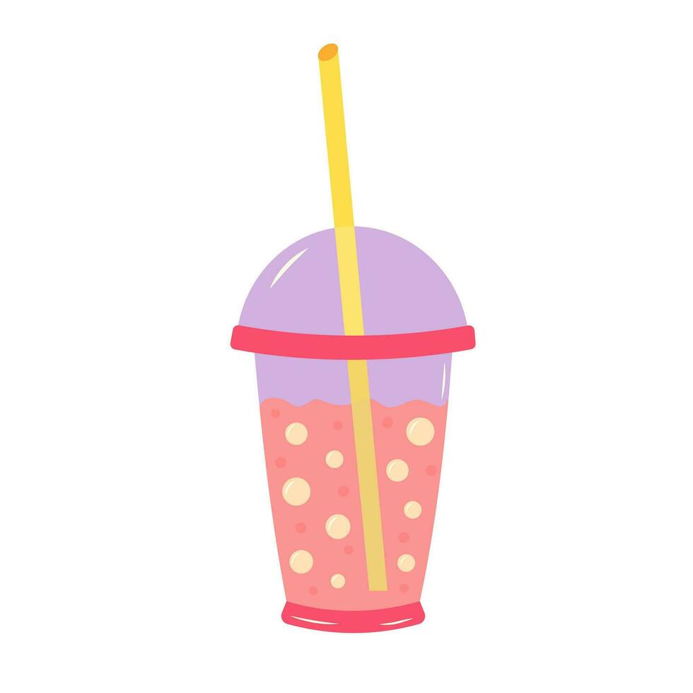 été smoothie cocktail avec paille et bulles. du froid Frais boire. dessin animé plat illustration isolé sur blanc Contexte. vecteur