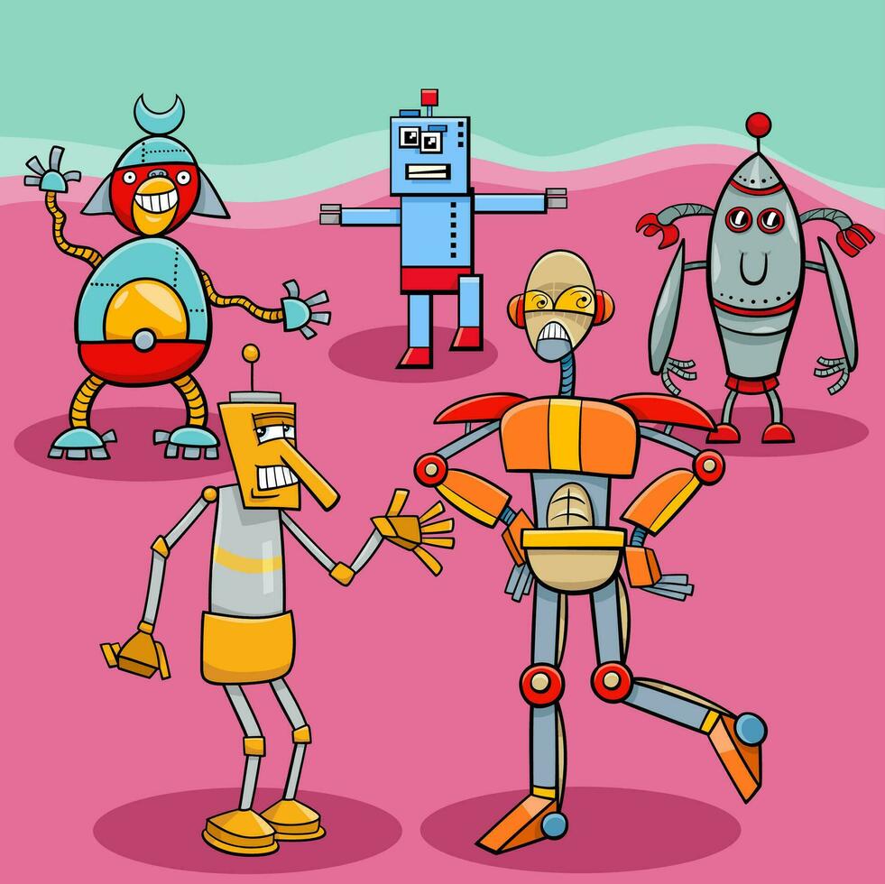 dessin animé des robots et droïdes personnages groupe vecteur