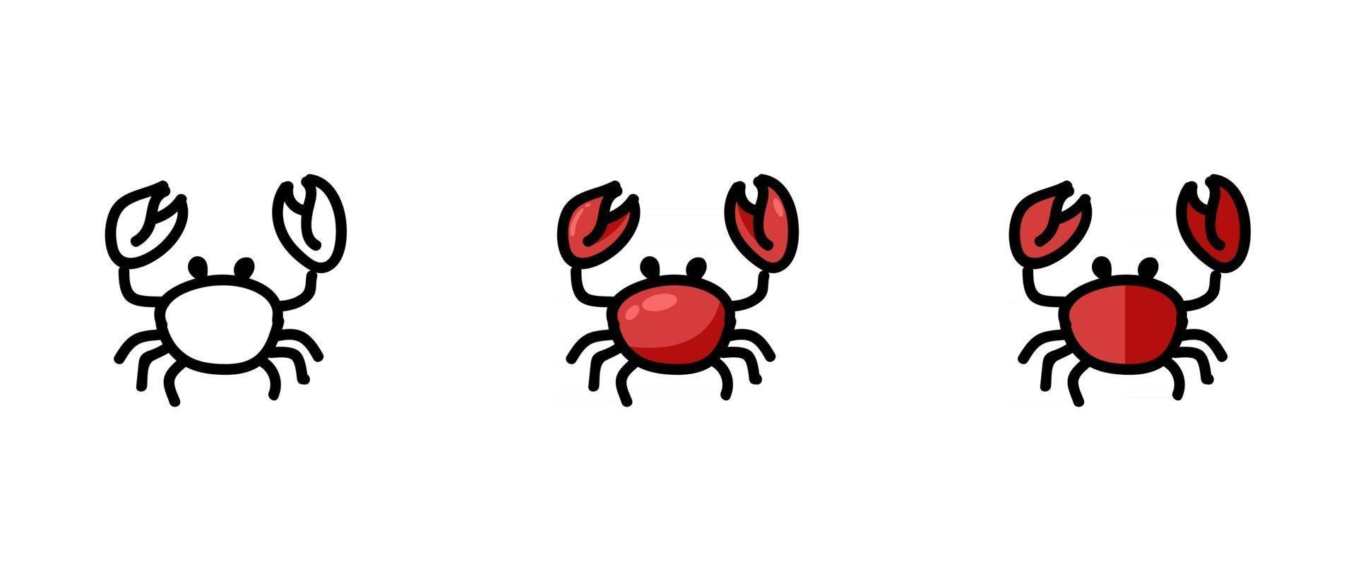 contours et symboles de crabe colorés vecteur