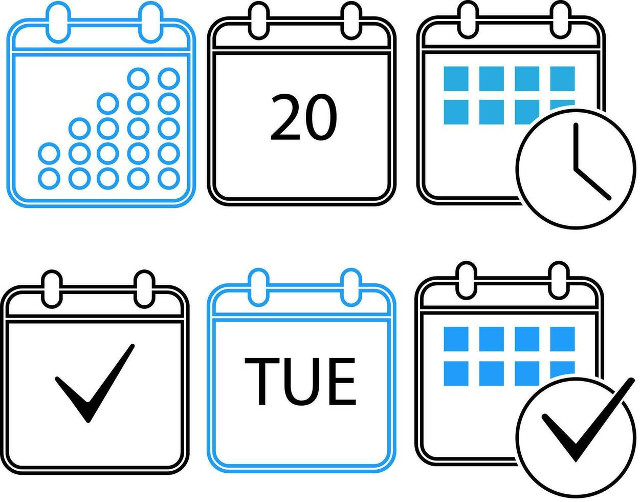 calendrier icône ensemble, collection de calendrier symboles contenir jour de paie, temps gestion, réunion les délais et plus, vecteur illustration