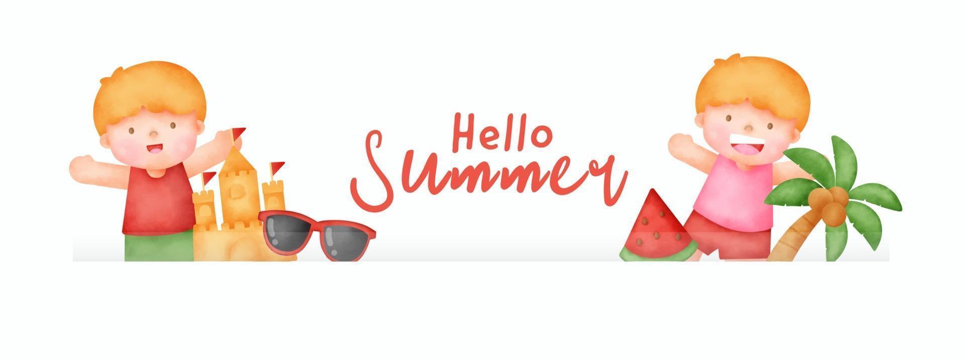 bannière d'été avec des éléments d'été dans un style découpé en papier vecteur