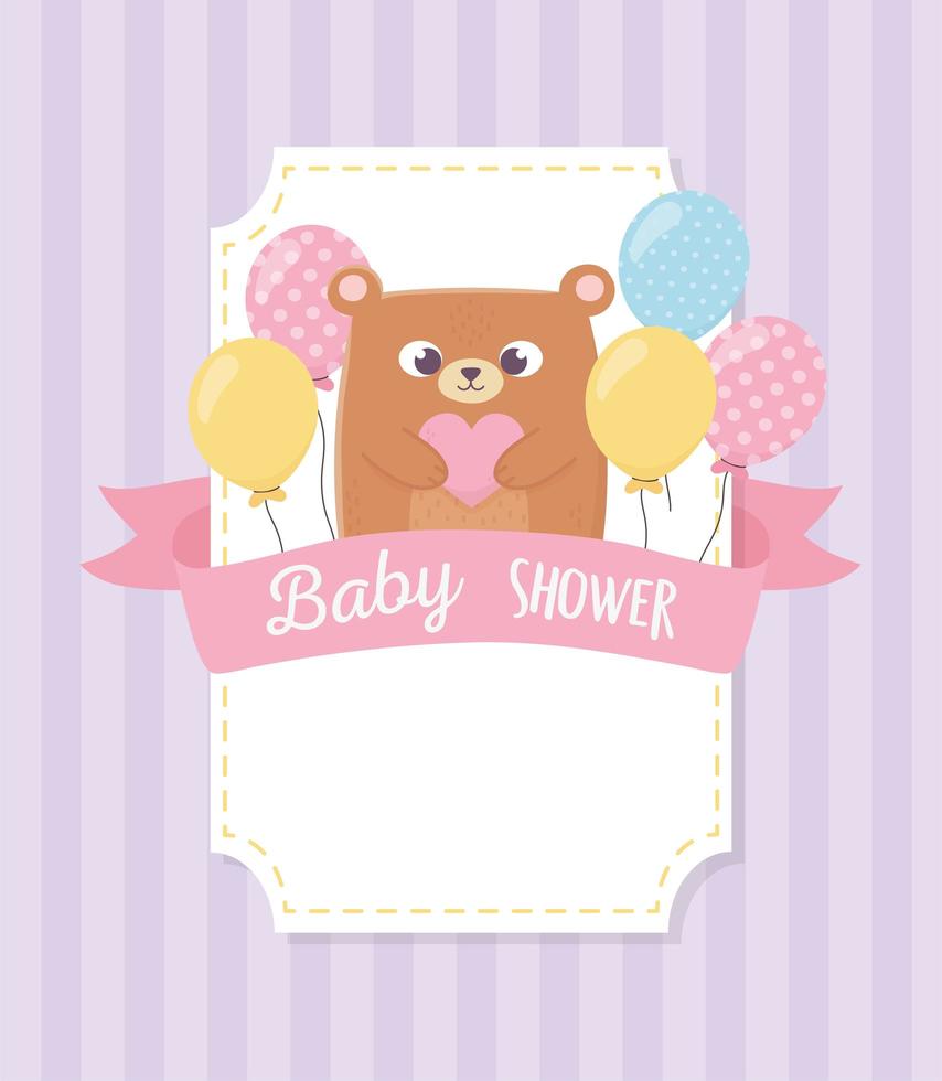douche de bébé, ours en peluche avec fond de ballons vecteur