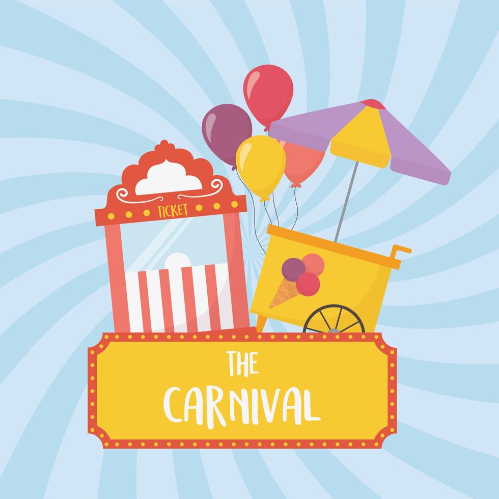 billetterie de carnaval de fête foraine et divertissement de loisirs de crème glacée vecteur