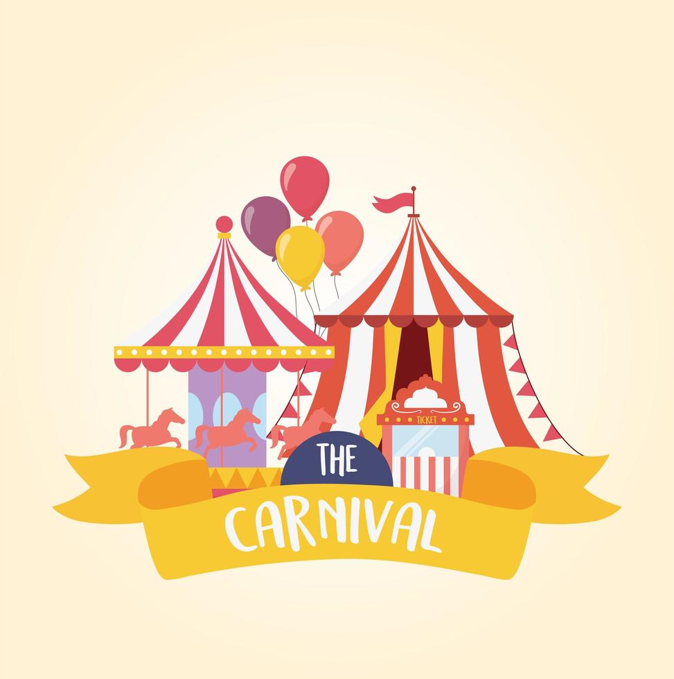 fête foraine carnaval carrousel tente et billetterie loisirs divertissement vecteur
