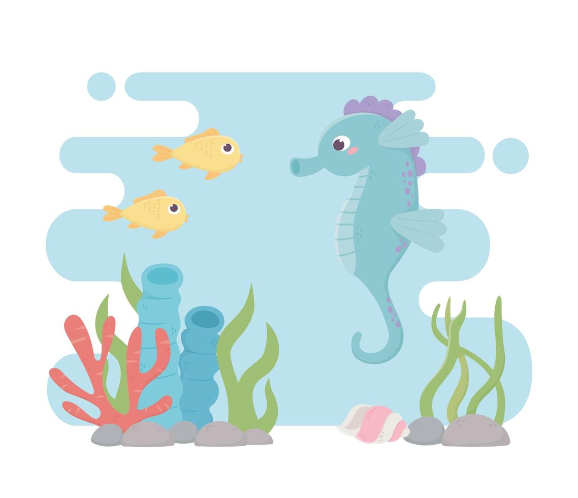 hippocampe poissons vie corail récif dessin animé sous la mer vecteur