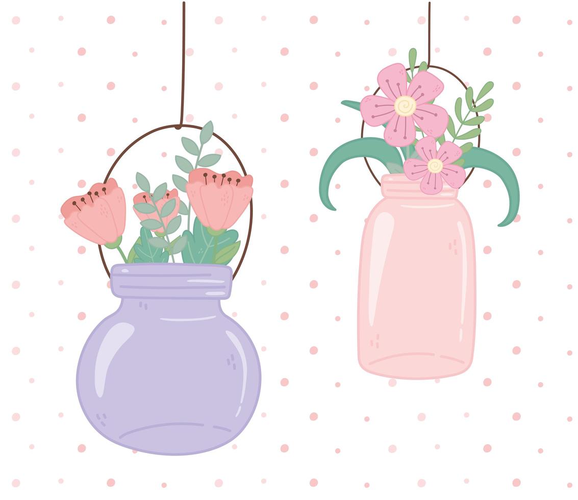 bocaux en verre fleurs suspendues décoration vecteur