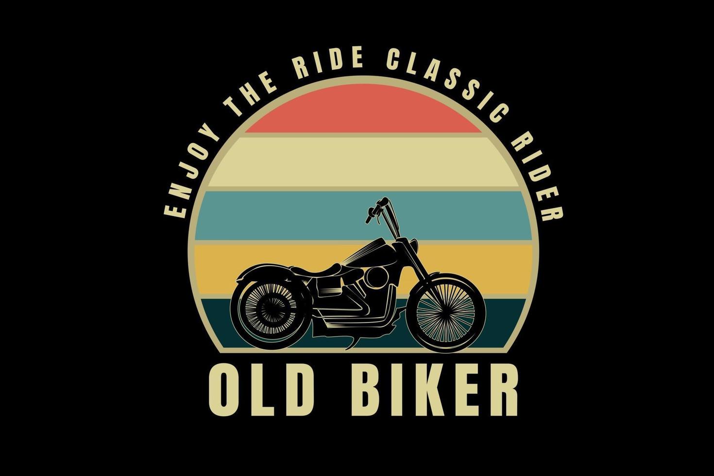 Harley profitez de la balade classic rider vieux motard couleur orange crème et vert vecteur