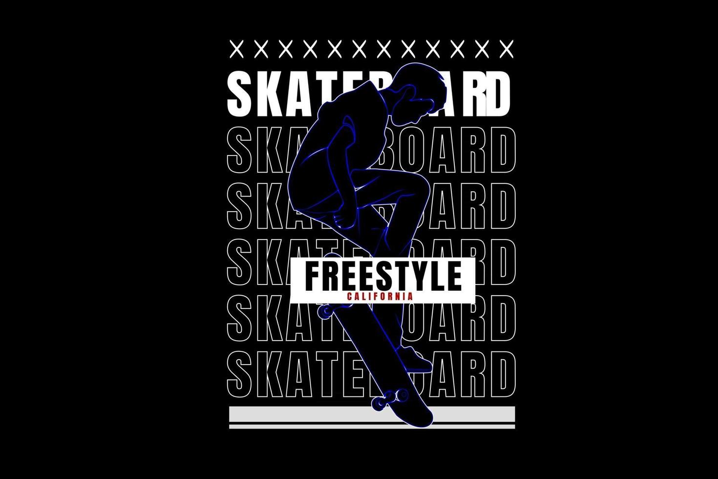 skateboard freestyle california couleur bleu et blanc vecteur