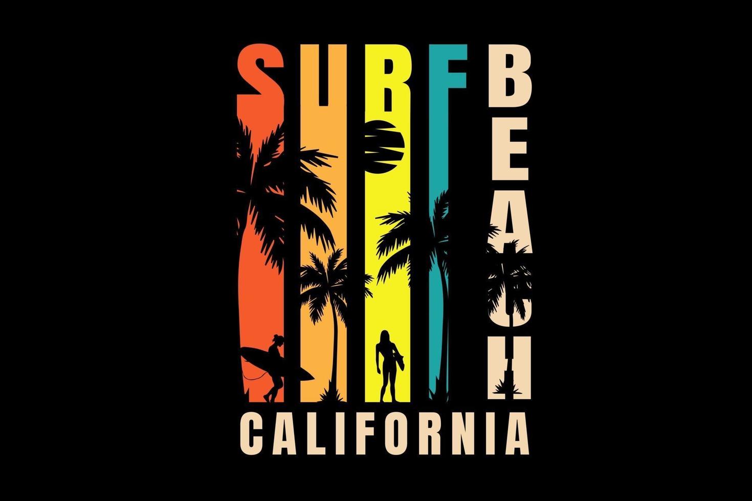 surf plage californie couleur rouge jaune et vert vecteur