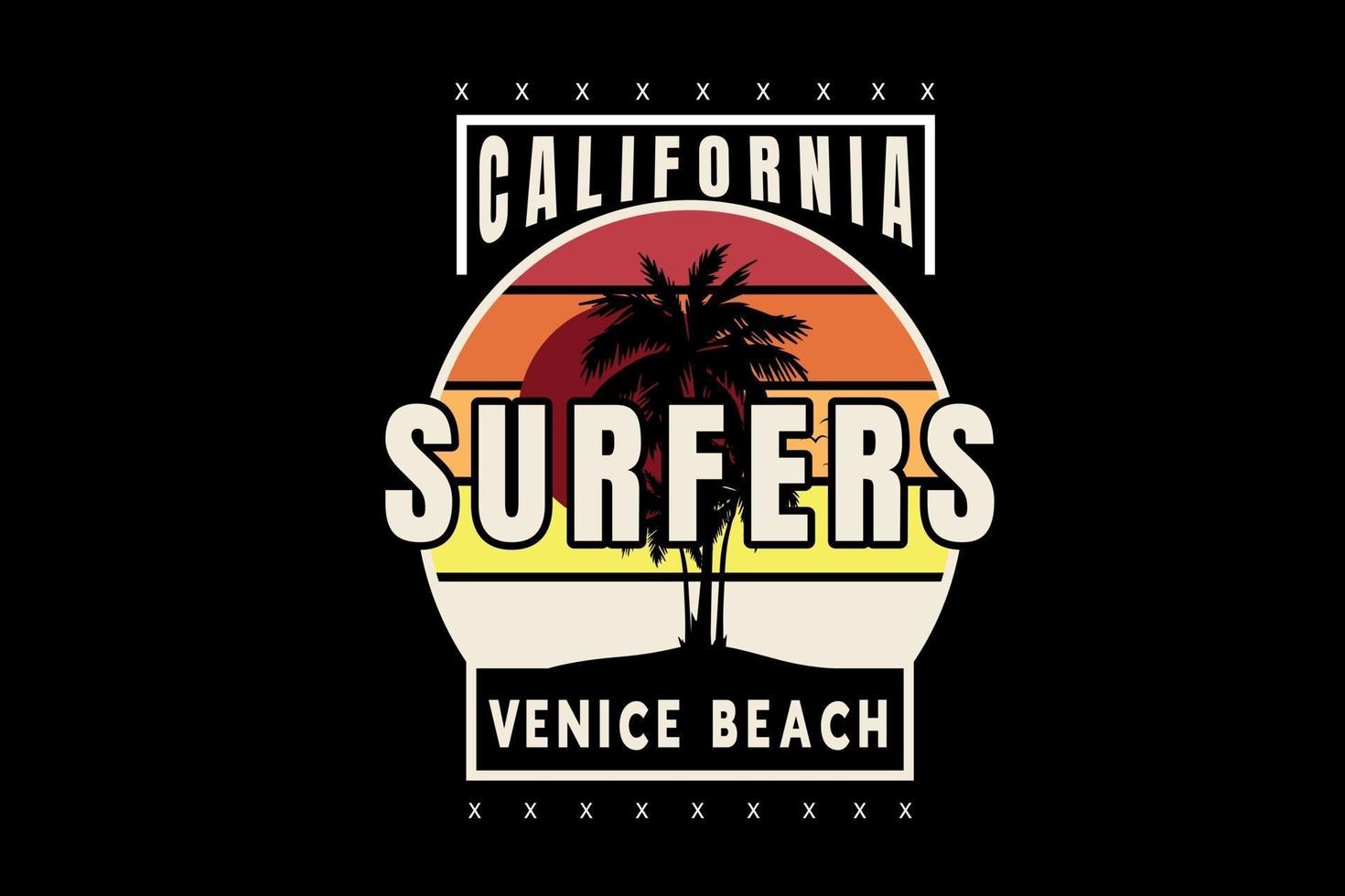 californie surfeurs venise plage couleur orange et jaune vecteur