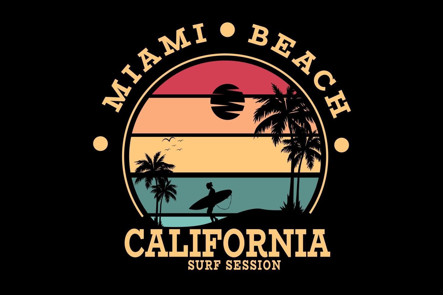 miami beach californie surf session couleur rouge jaune et vert vecteur
