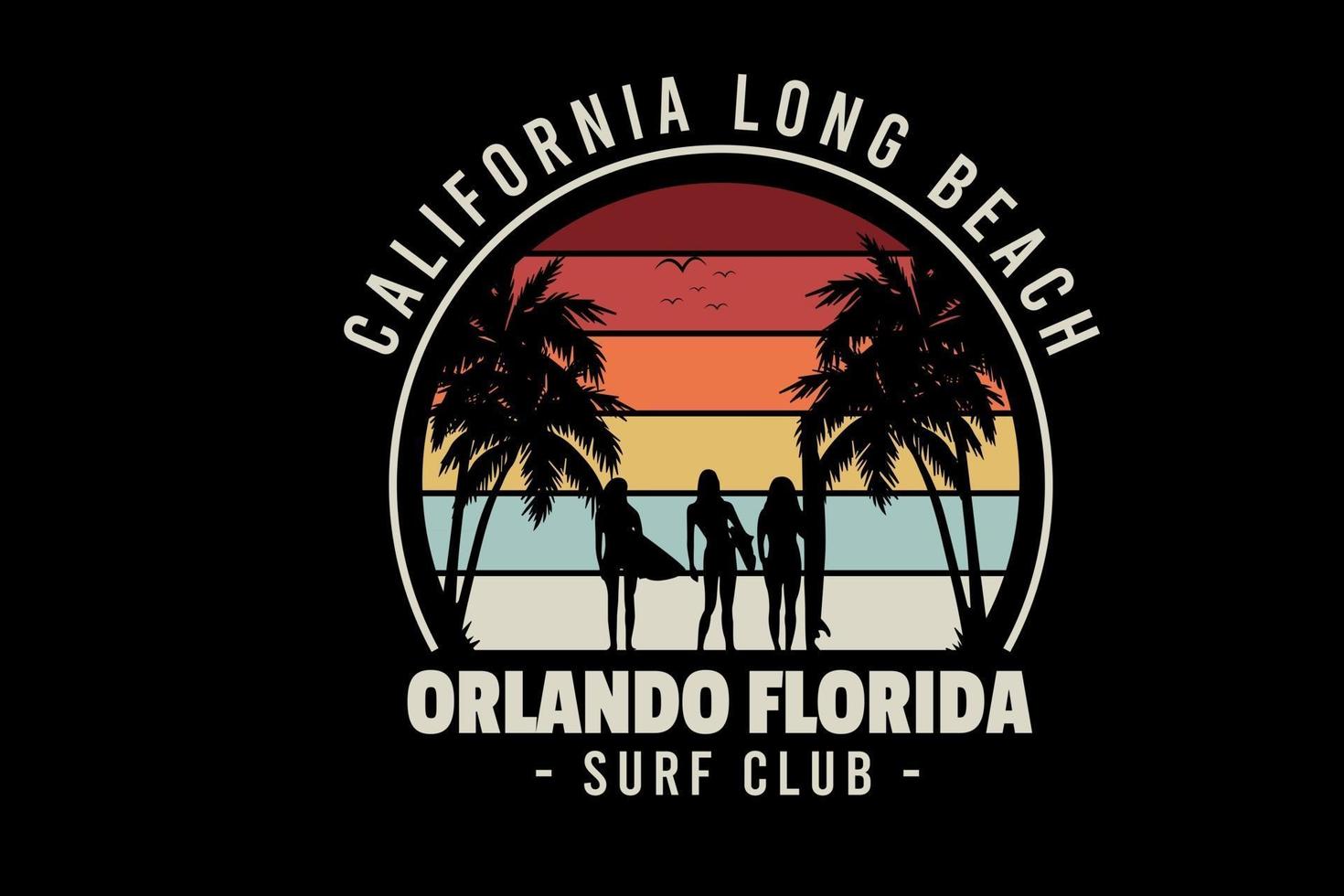 Californie Long Beach Orlando floride surf club couleur rouge jaune et crème vecteur