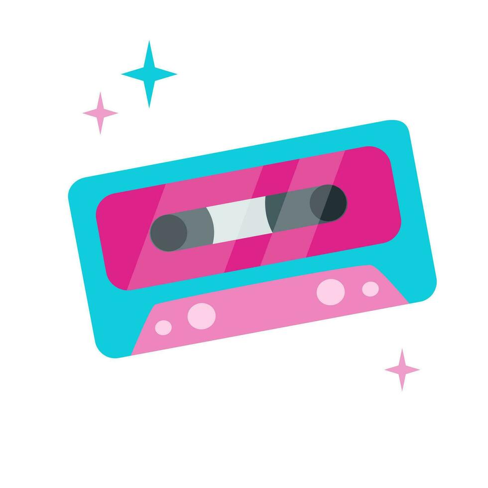 Années 90 rétro vieux cassette dans rose Couleur plat style dessin animé illustration. vecteur