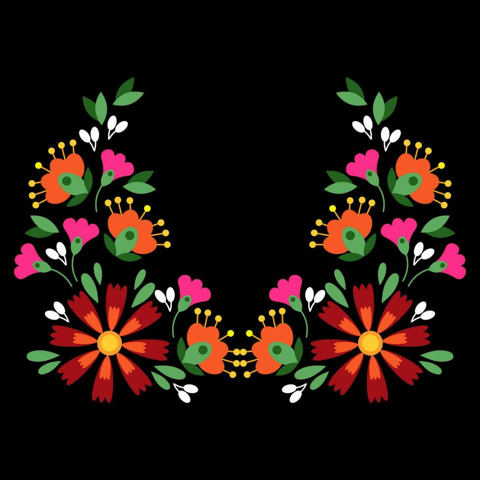 mexicain broderie floral dans le forme de une cercle vecteur