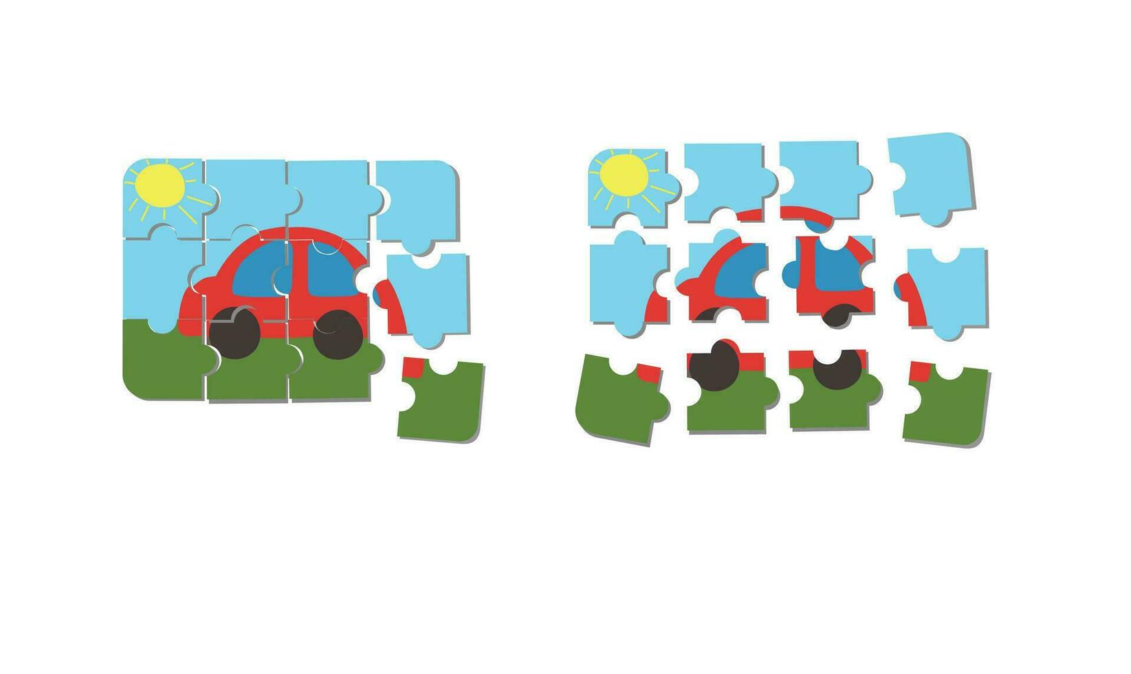 scie sauteuse puzzle Jeu avec voiture photo. dessin animé vecteur illustration de scie sauteuse puzzle éducation Jeu pour préscolaire les enfants avec auto. vecteur isolé