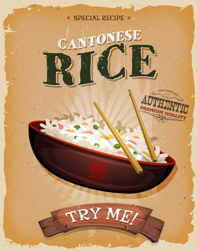 Riz Frit Avec Des Baguettes Asiatiques Sur Affiche Vintage vecteur