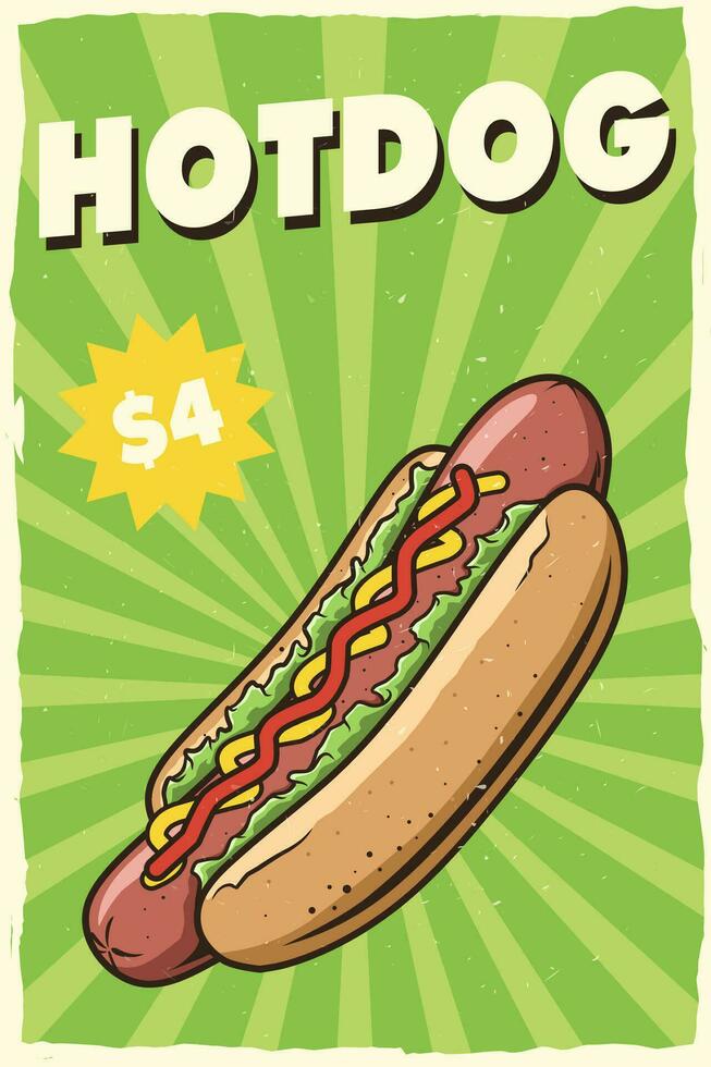 Hot-dog affiche conception pour impression vecteur