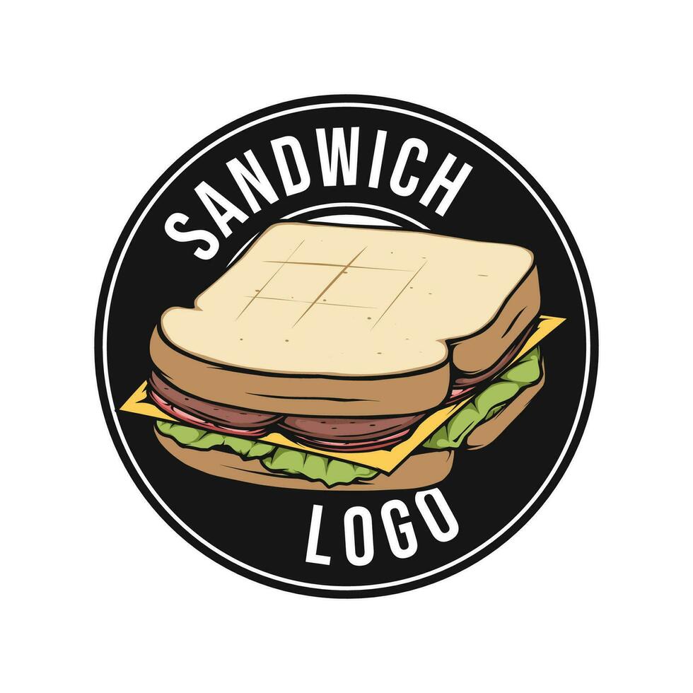 sandwich logo badge concept pour restaurant vecteur