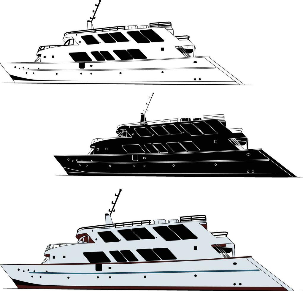 yacht voyage vecteur ligne art illustration avec couleur.