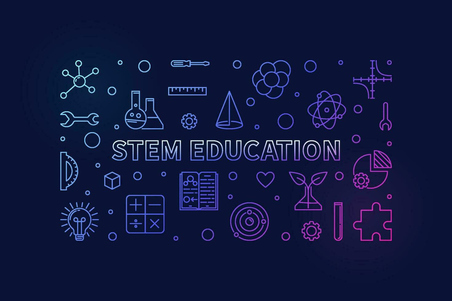 tige science, technologie, ingénierie, mathématiques éducation mince ligne concept coloré horizontal bannière - vecteur illustration