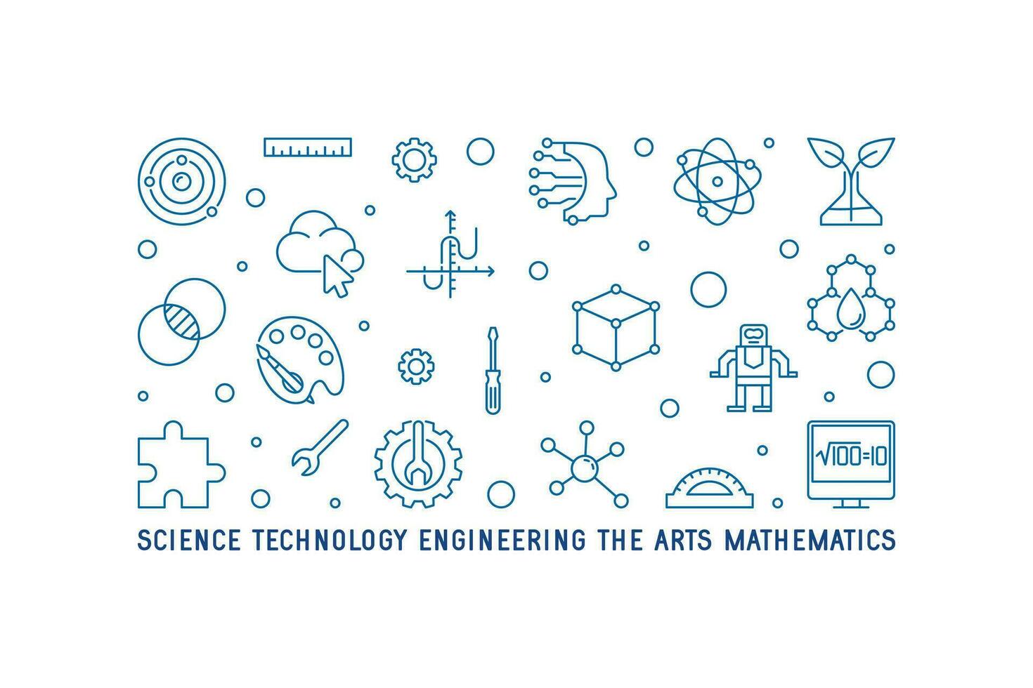 science, technologie, ingénierie, le arts, mathématiques horizontal mince ligne illustration. vapeur concept bleu bannière vecteur