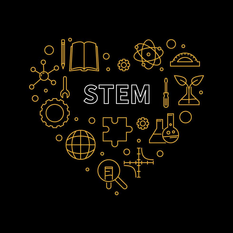 tige science cœur contour concept bannière. science, technologie, ingénierie et math vecteur Jaune illustration