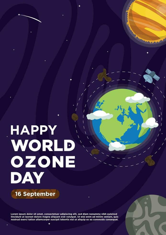 affiche modèle main tiré vecteur monde ozone journée avec galaxie thèmes
