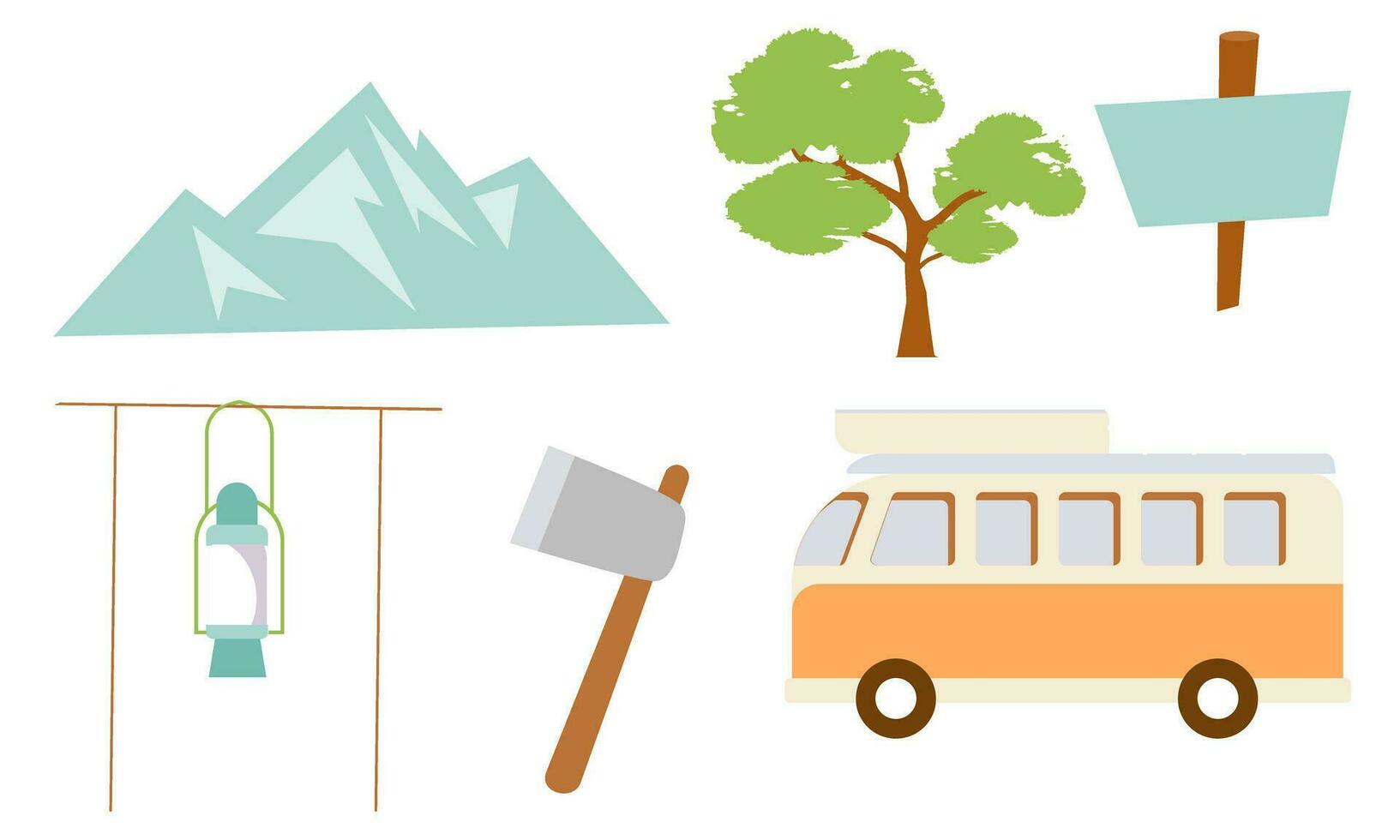 dessin animé camping et randonnée équipement tente et forêt la nature camp logo vecteur