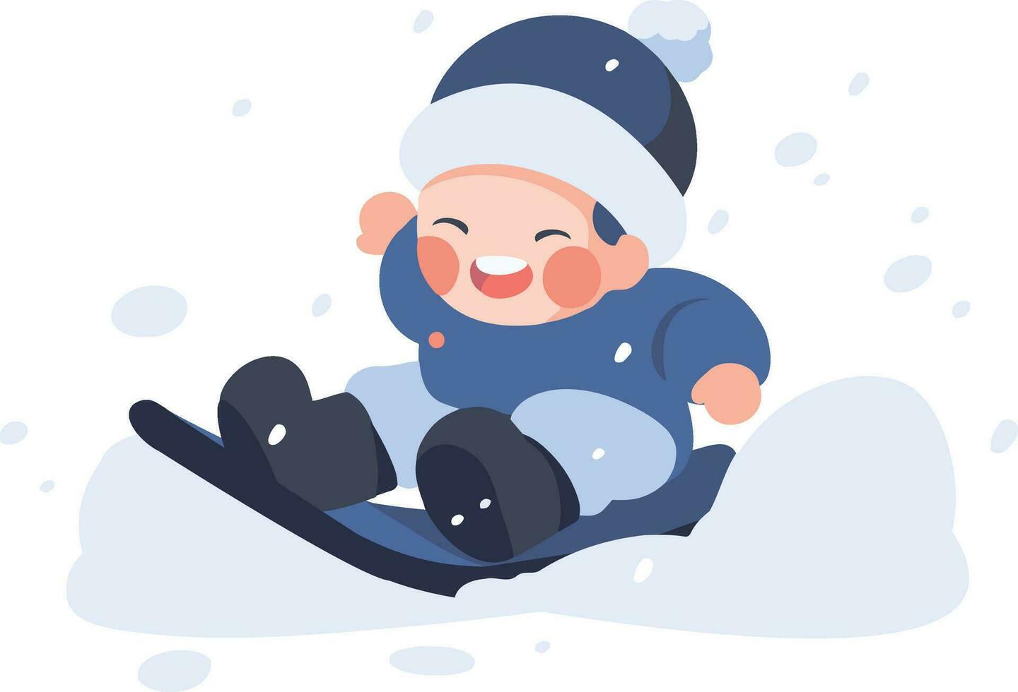 main tiré les enfants en jouant dans le neige à Noël dans plat style vecteur