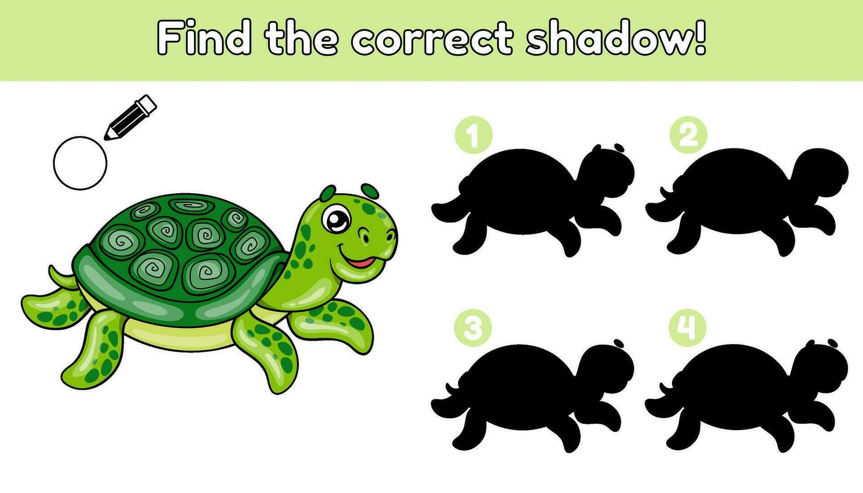 éducatif des gamins jeu. trouver le correct ombre de dessin animé tortue. puzzle pour préscolaire et école les enfants. page de activité livre pour éducation. mignonne mer animal. vecteur illustration.