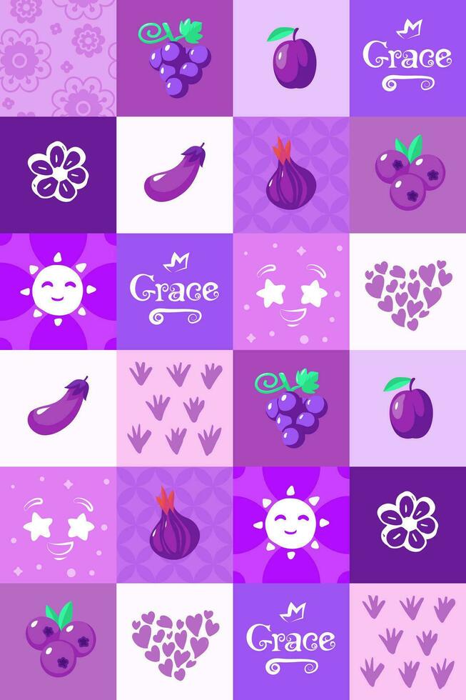vecteur violet fruit et légume modèle