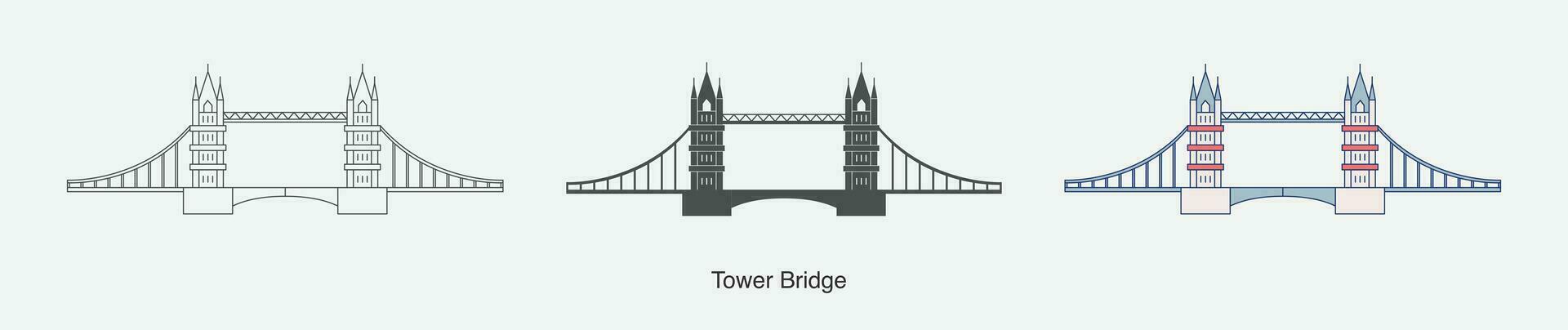 la tour pont dans Londres icône dans différent style vecteur illustration.