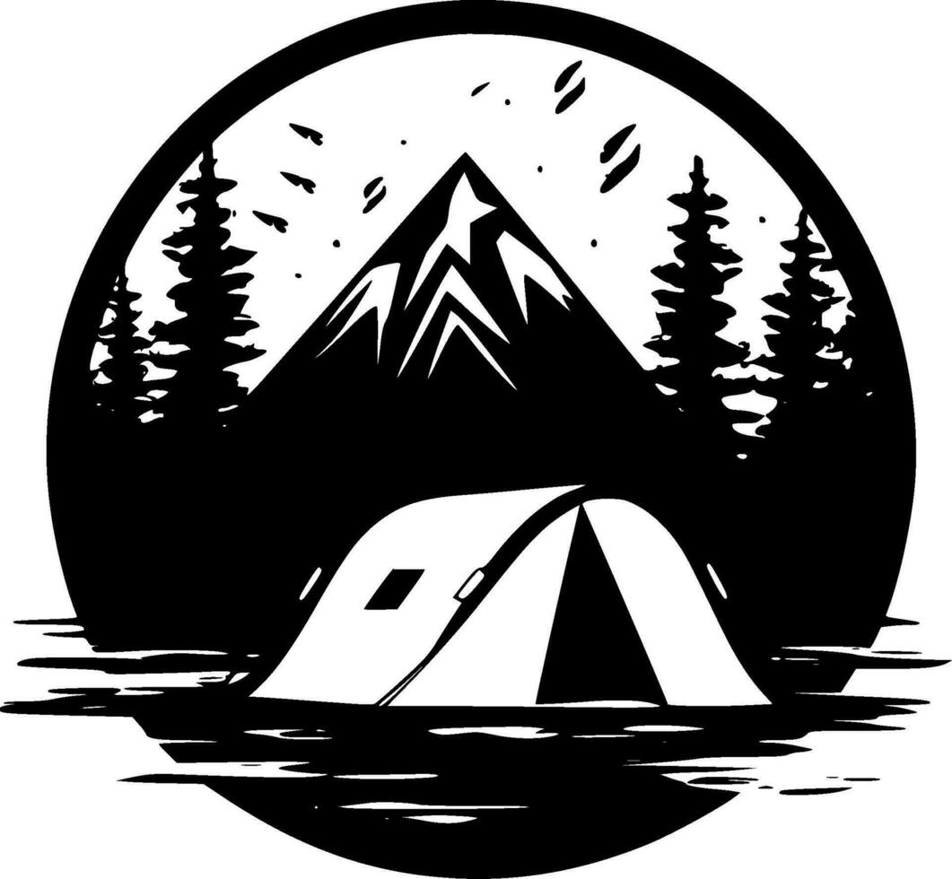 camping - noir et blanc isolé icône - vecteur illustration