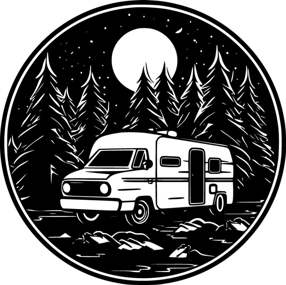 camping, noir et blanc vecteur illustration