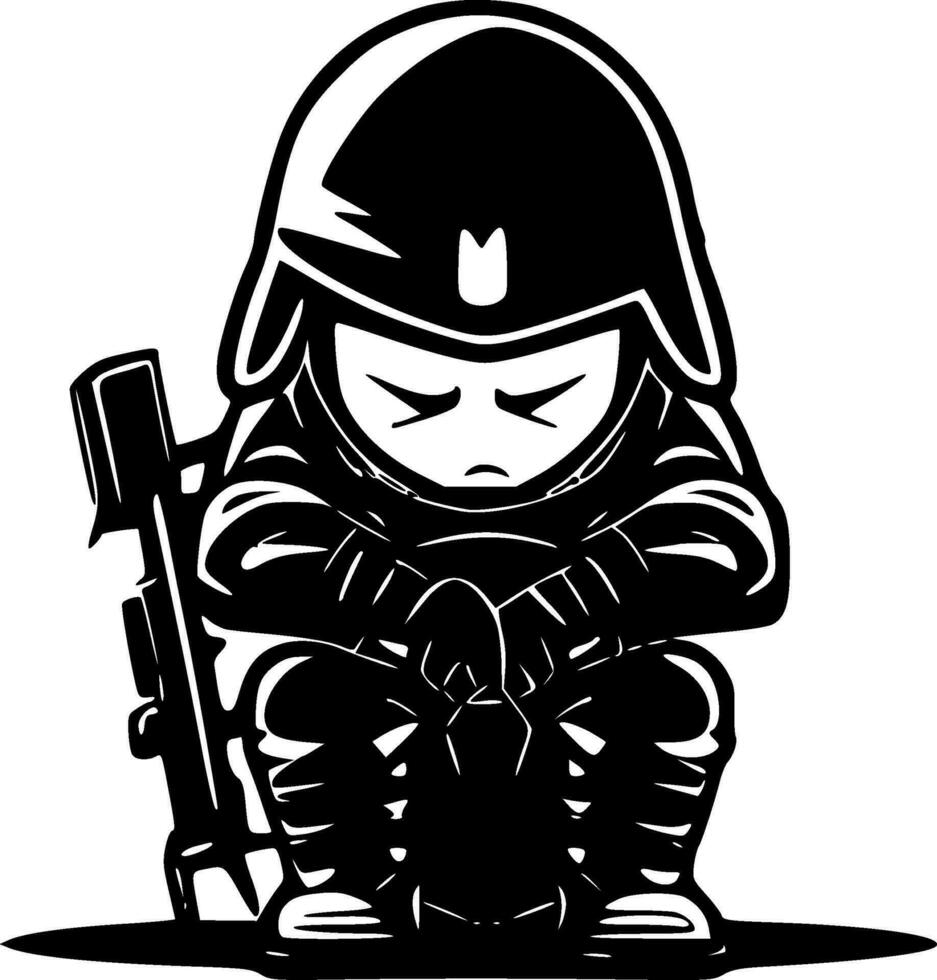 soldat - noir et blanc isolé icône - vecteur illustration