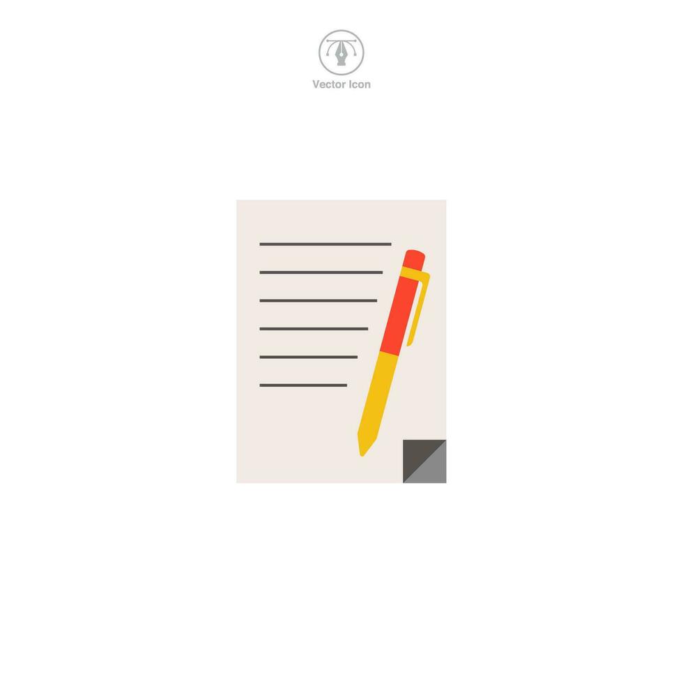 document avec une stylo. Contrat icône symbole vecteur illustration isolé sur blanc Contexte