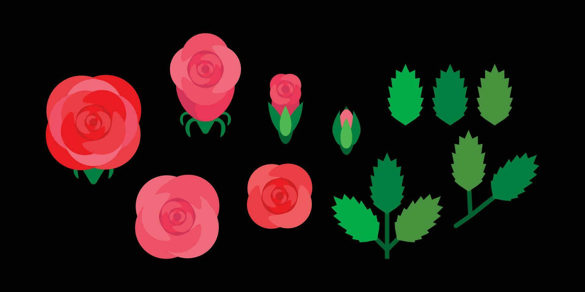 Rose fleur géométrique icône ensemble vecteur