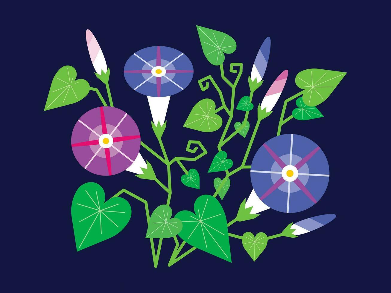 Matin gloire fleur arrangement géométrique icône ensemble vecteur