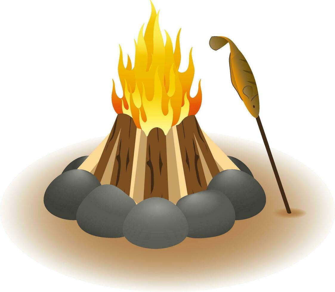 gril poisson à camping avec feu illustration vecteur
