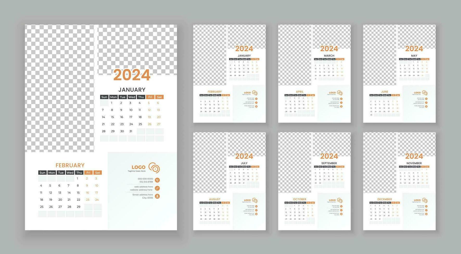 mur calendrier 2024, vecteur mur calendrier 2024, entreprise et affaires planificateur modèle dans Anglais, la semaine début dimanche, mur calendrier dans une minimaliste style