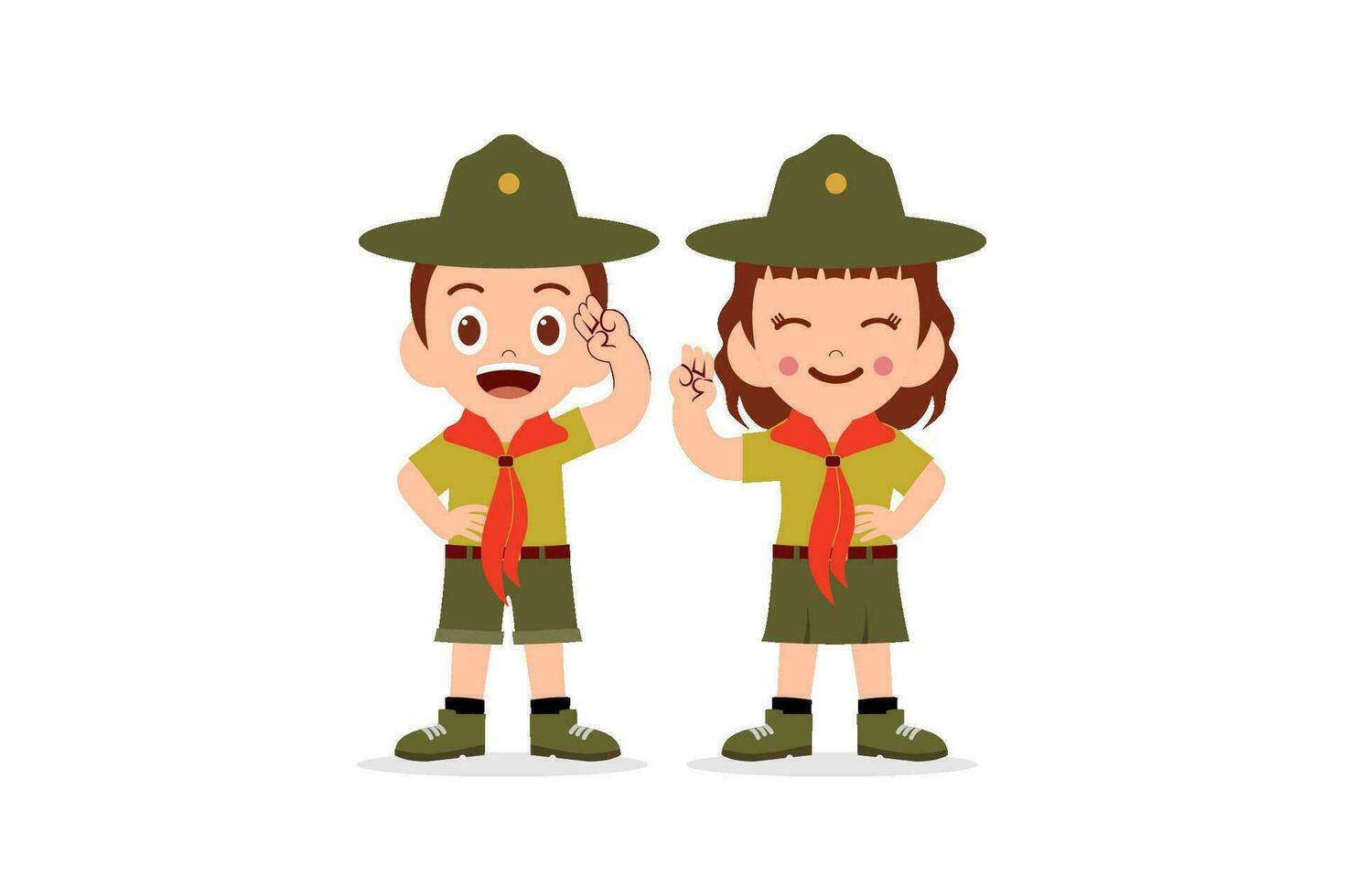 content mignonne peu enfant garçon et fille porter scout uniforme vecteur