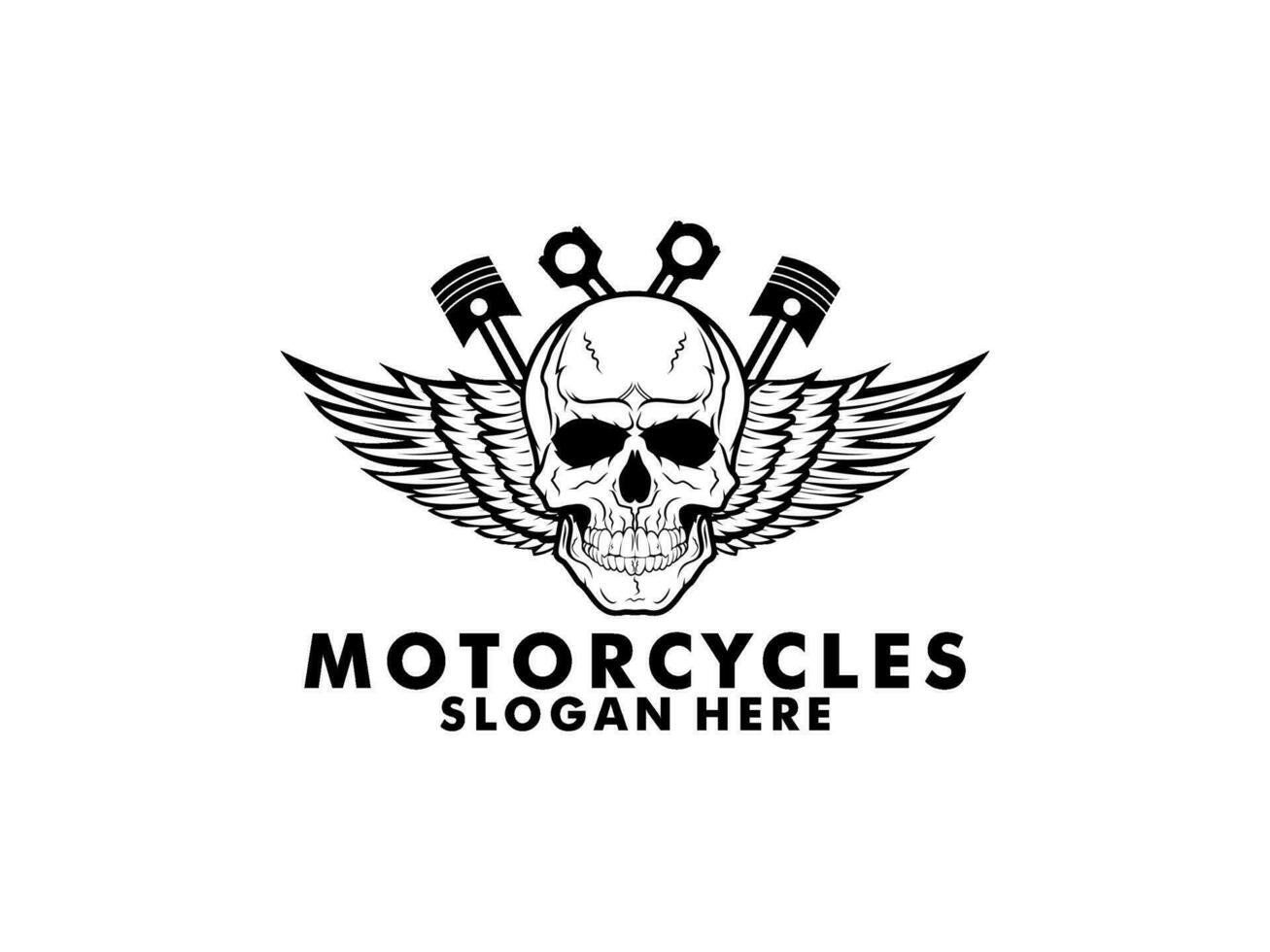 moto ancien avec crâne logo concept dans noir et blanc couleurs isolé vecteur illustration