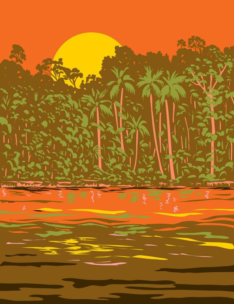 amazone rivière ou Rio amazonas dans Sud Amérique wpa art déco affiche vecteur