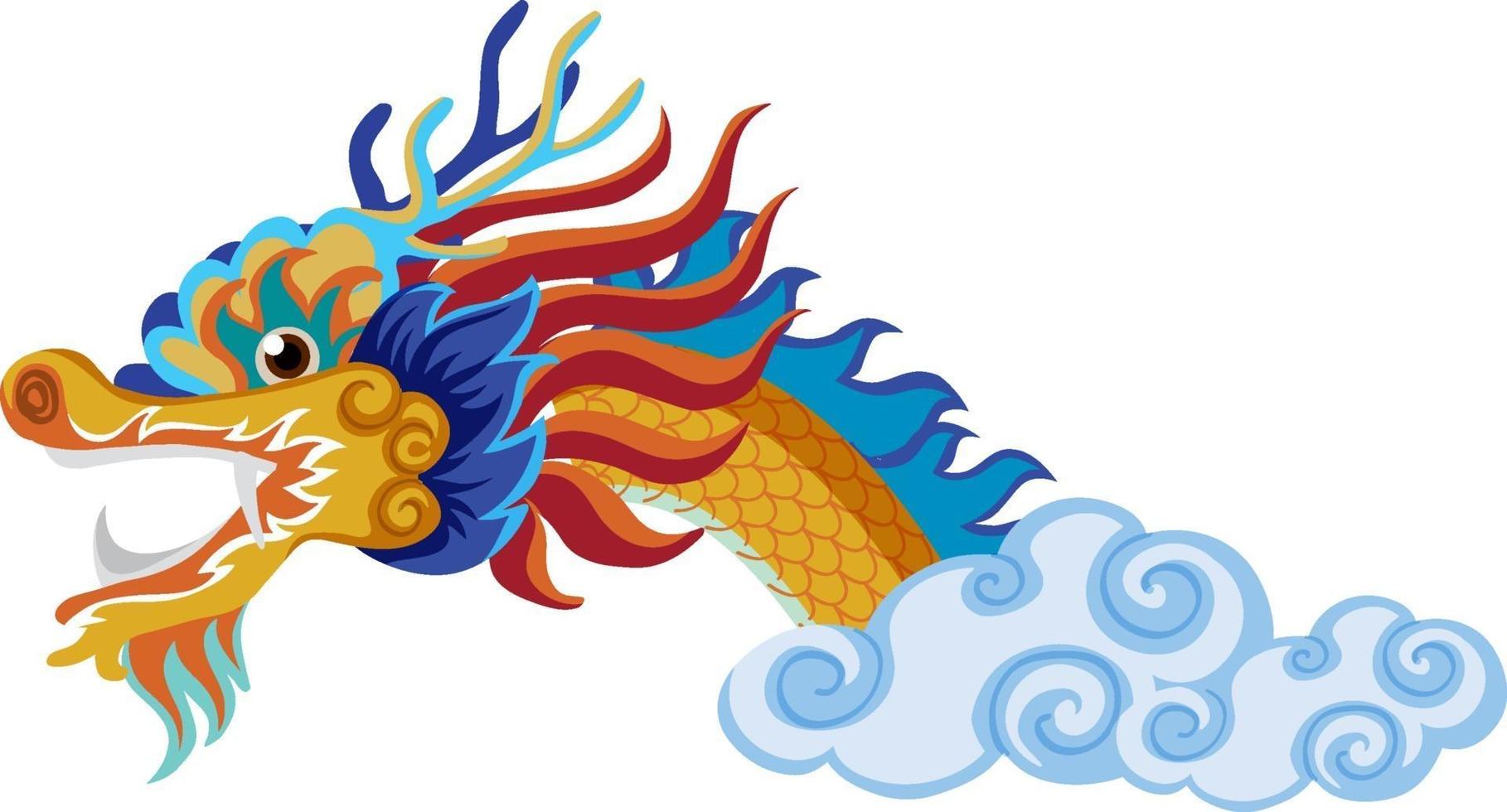 Dragon chinois volant au-dessus des nuages isolé sur fond blanc vecteur