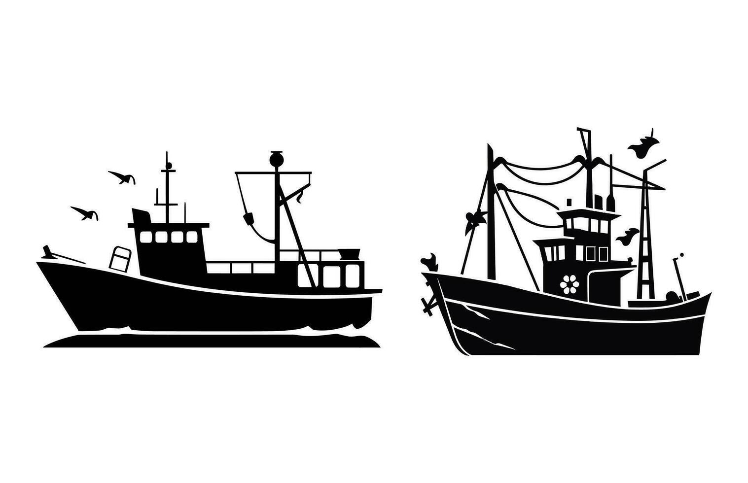 pêche bateaux vecteur silhouette empaqueter, pêche bateaux silhouette conception