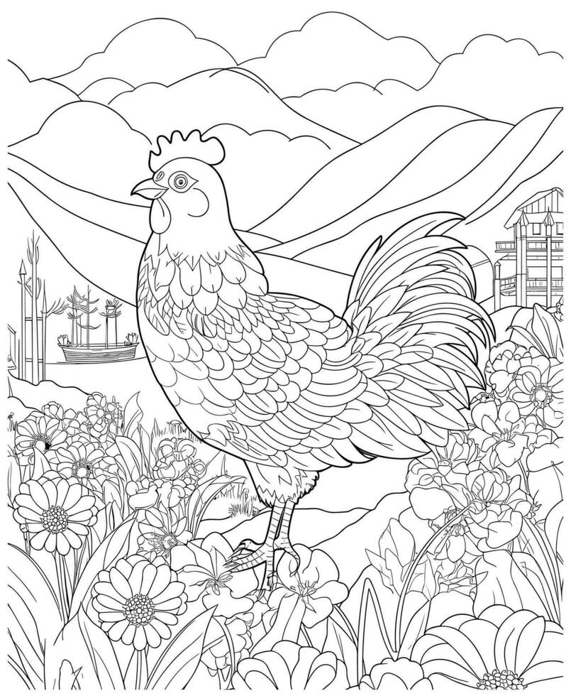 poulet coloration pages pour adultes vecteur