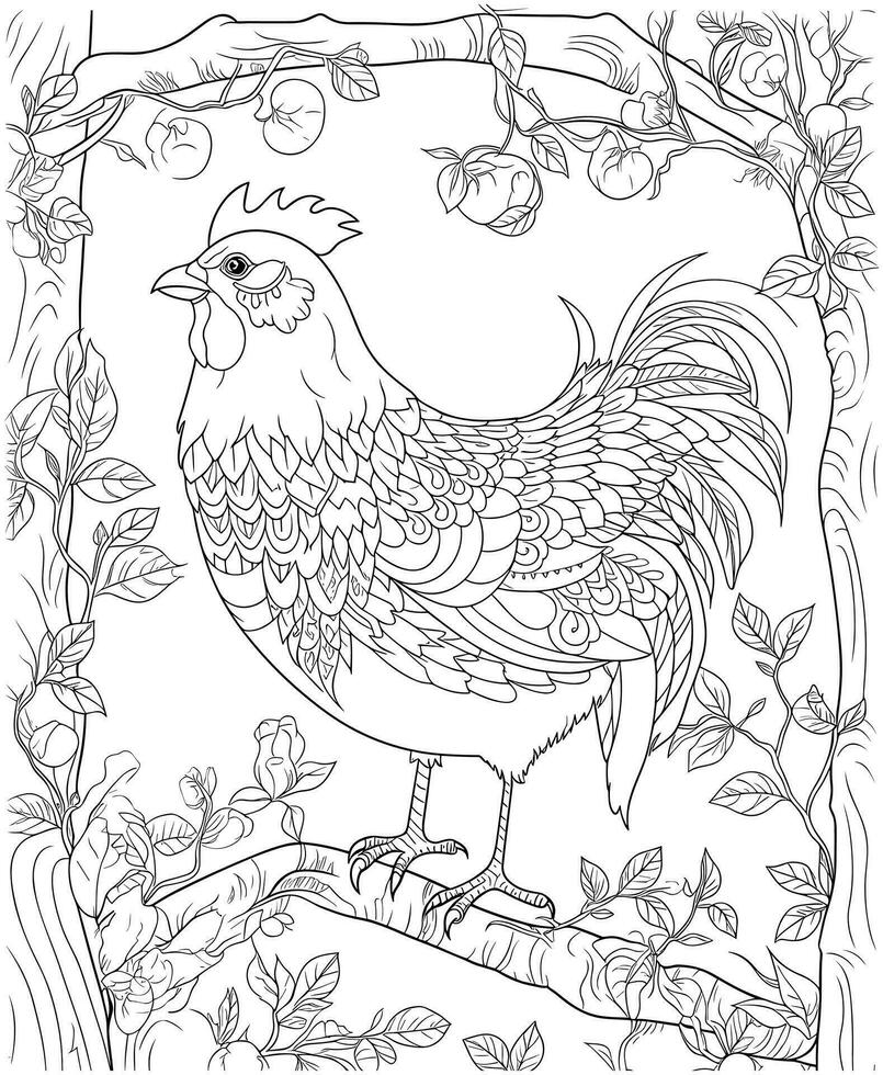 poulet coloration page contour vecteur