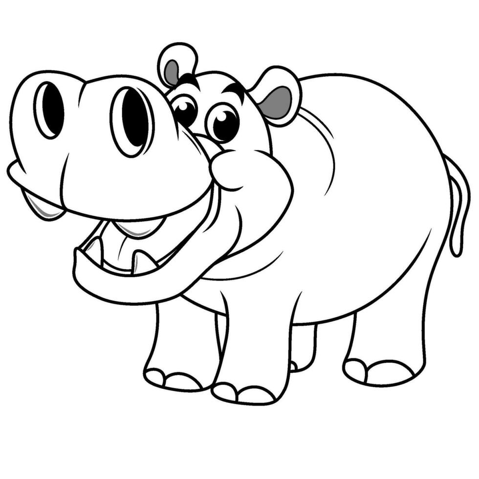 dessin animé hippopotame avec ouvert bouche ligne art vecteur