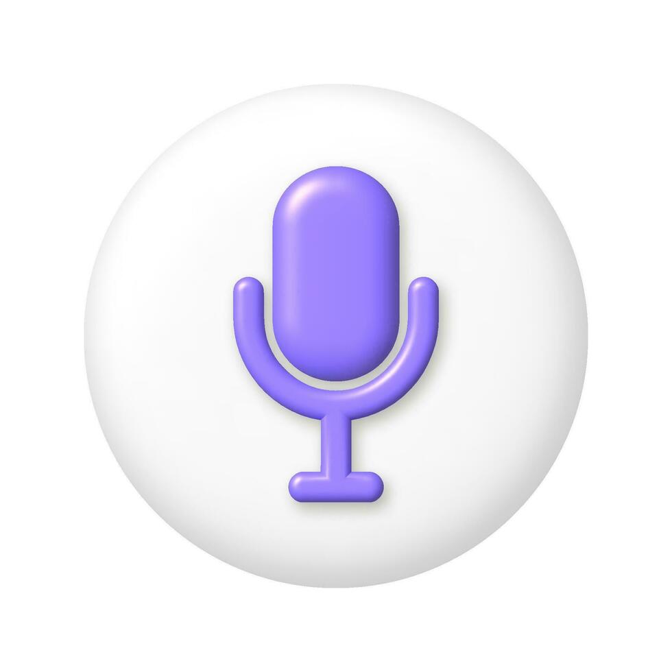 violet microphone icône sur blanc bouton. 3d dessin animé vecteur illustration.